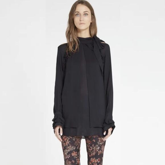 IRO Frejan Bow Neck Ruffle Blouse- Black - Picture 1 of 12